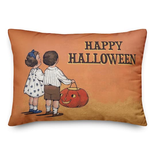 Vintage Halloween Trick or Treating Kids Throw Pillow